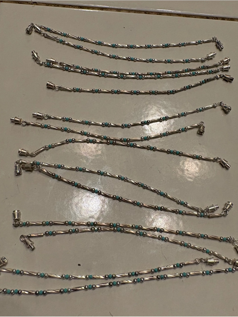 14 Sterling Silver Turquoise Beaded Bracelets - Women Jewelry